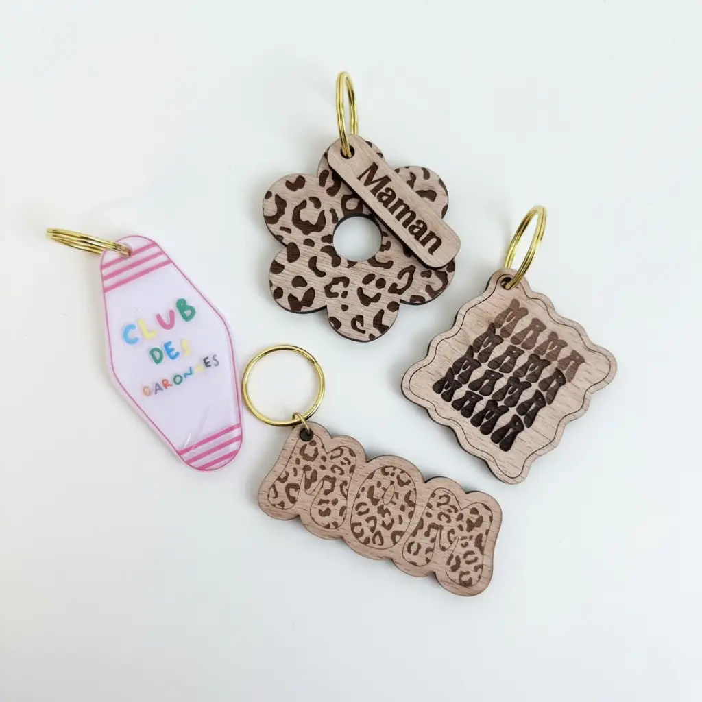 Porte clés personnalisé Fête des Mères – Cadeau gravé bois Atelier MFK