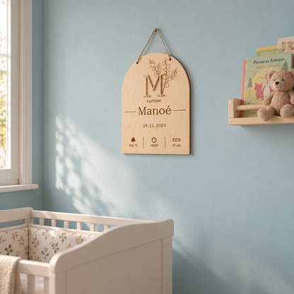 Pancarte de Naissance Gravée en Bois – Cadeau Naissance Atelier MFK