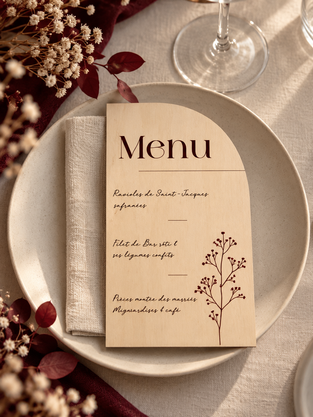 Menu de Mariage en Bois Gravé – Déco Table Mariage Atelier MFK