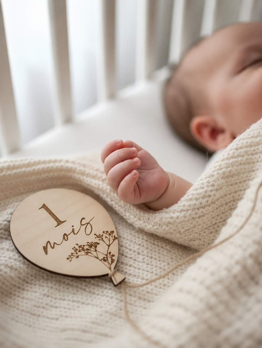Cartes Étapes Bébé "Ballon" 12 Mois en Bois – Souvenir Naissance Atelier MFK