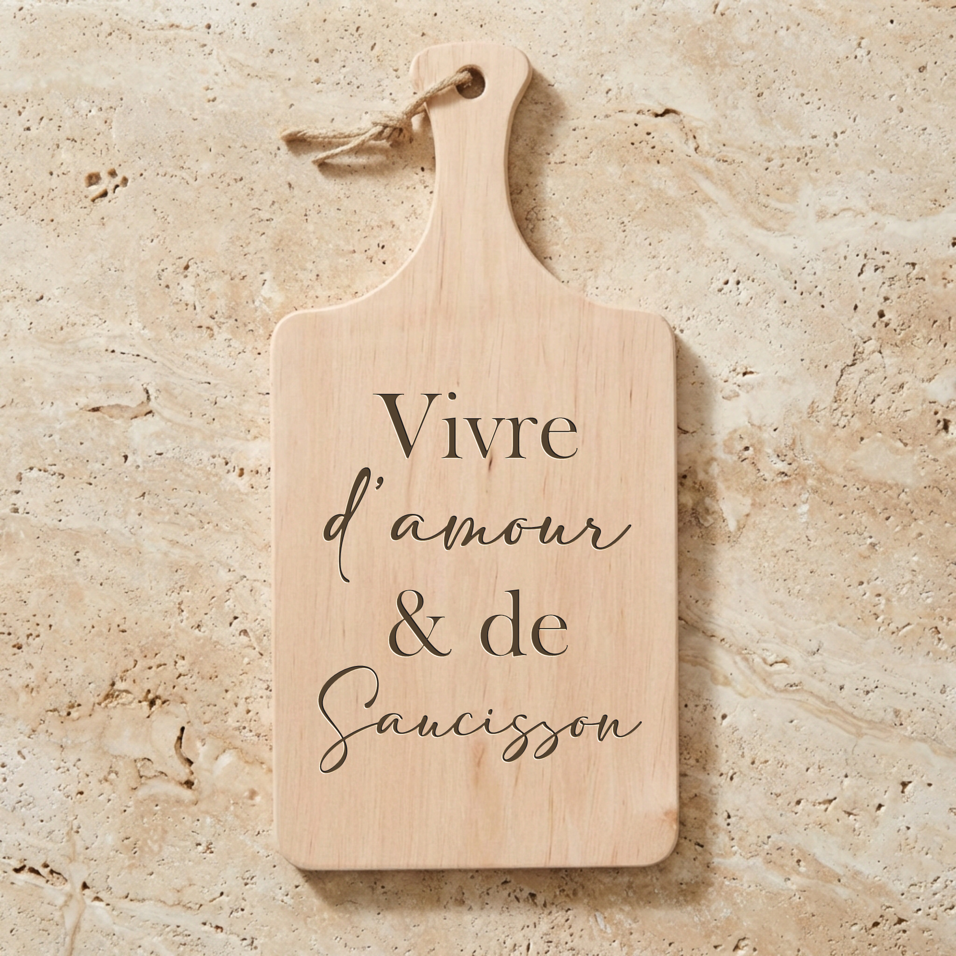 Planche à découper " Vivre d'amour & de saucisson " Atelier MFK