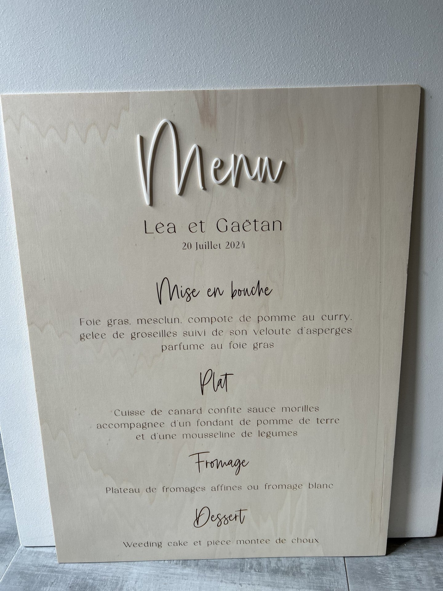 Panneau menu mariage personnalisable