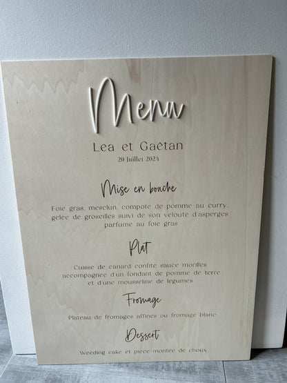 Panneau menu mariage personnalisable