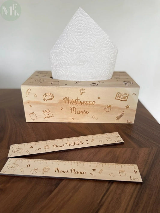 Cadeau maitresse personnalisé | Boite à mouchoir | Règle Atelier MFK