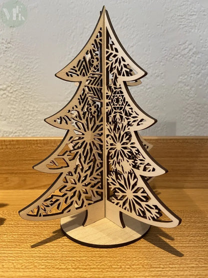 Sapin décoration de noël en bois gravé / Décoration de table My French Keyring