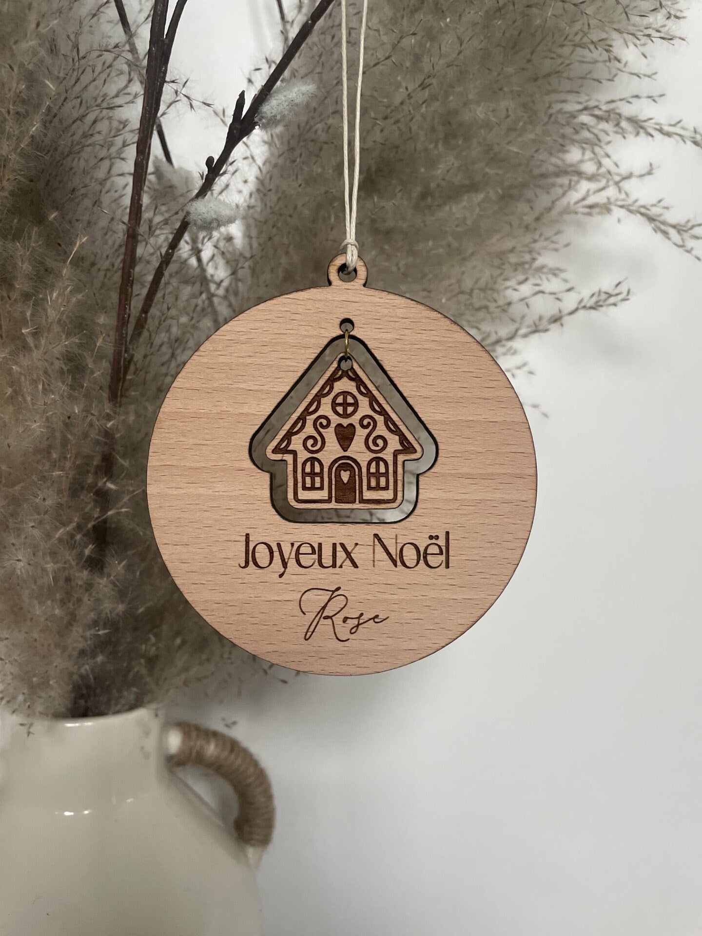 Boule de noël personnalisée en bois "Maison"